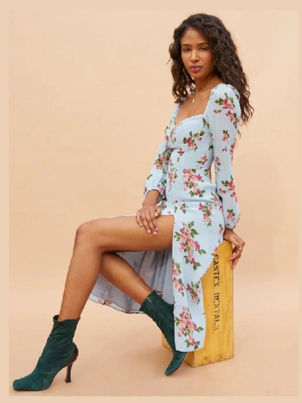 Reformation Shelby Giulia Blue Floral Midi Dress Sz  6